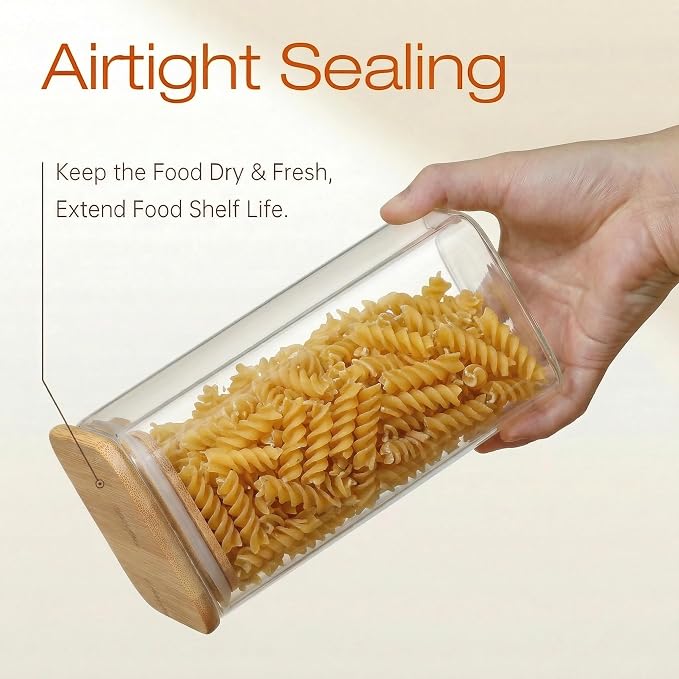 17 oz Square Glass Food Storage Containers with Airtight Bamboo Lids 12Pack | Stackable Small Pantry Jar for Spices, Nuts & Seed, Durable Borosilicate Glass Canister Keep Food Fresh, Easy to Fill & Clean
