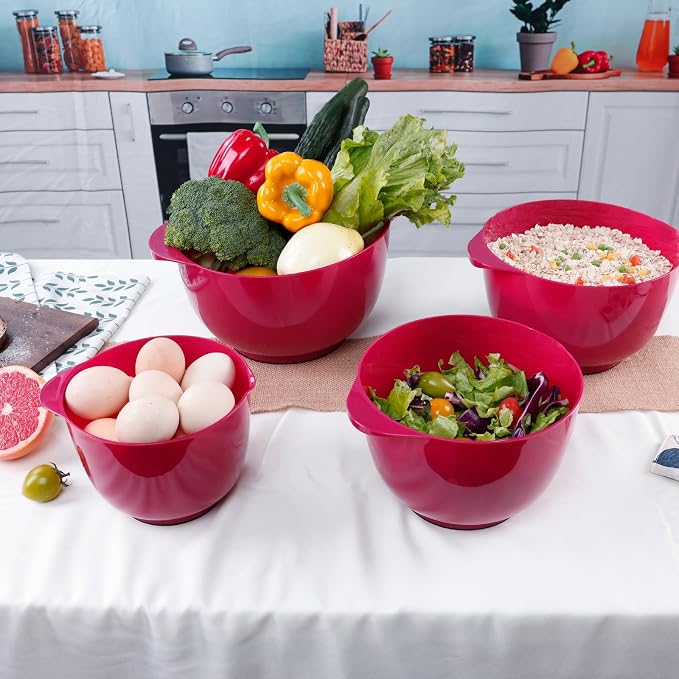 BoxedHome Classic Mixing Bowls Set of 4, BPA Free Plastic, Microwave Safe | 4.5, 3.5, 2.5 and 1.7 QT, Non-slip Base Large Non-toxic Nesting Bowl with Pour Spout, Dishwasher Safe, for Prep, Cooking