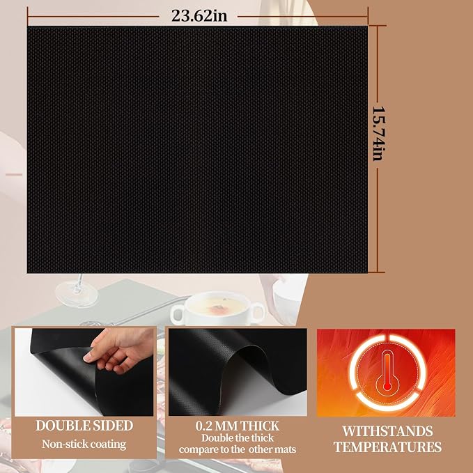 METAONLY Grill Mats For Outdoor Grill, Bbq Grill Cooking Mat, Bbq Grilling Mat, Non Stick Grill Sheets 15.74" x 23.62"，6 Pack