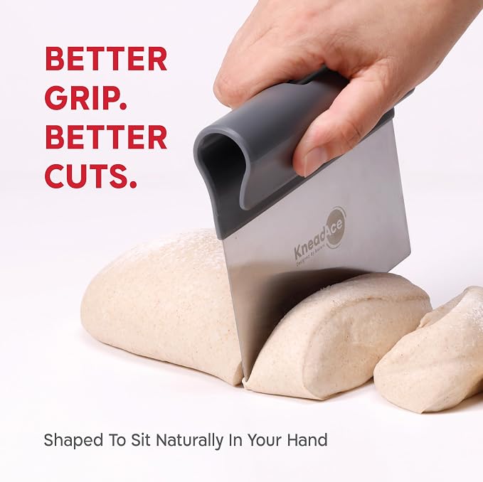 KneadAce Dough Scraper & Baker’s Brush.Stainless Steel Bench Scraper & Flour Cleaning Brush. Kitchen Tool for Pastry, Sourdough and Baking Prep Bread Dough Cutter, Gift For Bakers (Gray/Turquoise)