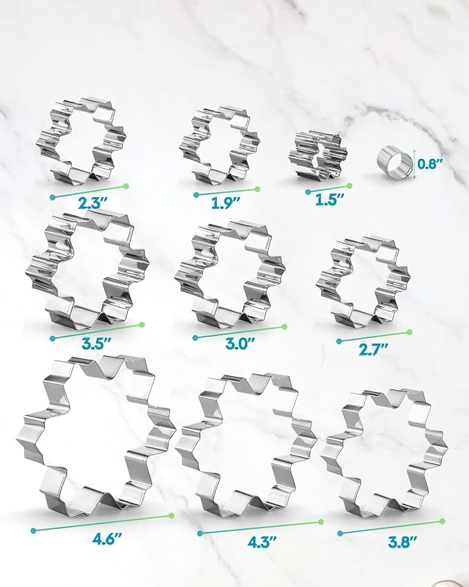 Snowflake Cookie Cutter Set, 9 PCS Snowflake Shaped Biscuit Molds, 3D Christmas Tree Cookies with Like Cookie Display, 4.6in~1.5in Cutter for Holiday Winter Christmas, Come with Storage Box