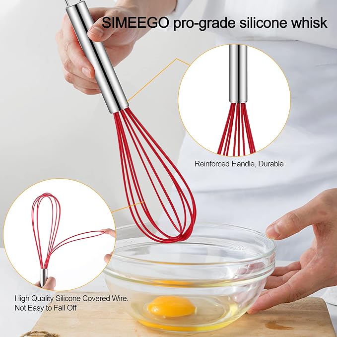 Silicone Whisk, Sturdy Color Balloon Line Whisk Set of 3 Pieces, Upgraded Kitchen Mixer, Stainless Steel Handle, Chef's Best Kitchen Tools for Cooking, Stirring, Mixing, Battering, Stirring