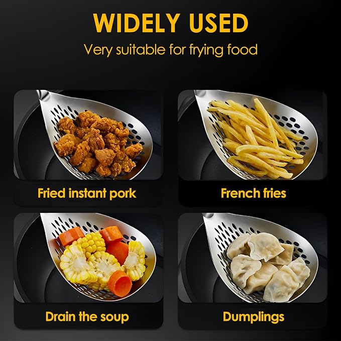 Slotted Spoon 304 Stainless Steel Skimmer Spoon with Long Handle Efficient Skimmer Ladle Multifunctional Strainer for Kitchen Frying Cooking Draining