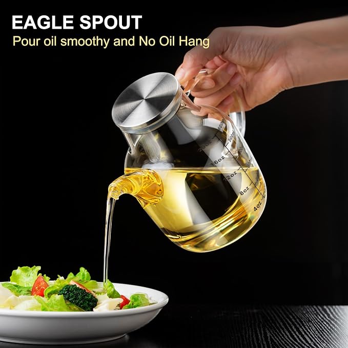 PARACITY Glass Oil Dispenser Bottle with Measurements, Oil Dispenser Bottle for Kitchen, 20.3 OZ Oil Container Kitchen for Olive/Vinegar/Cooking/Soy Sauce