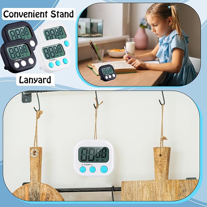 Xuhal 100 Pieces Digital Kitchen Timer Bulk, Small Magnetic Timers for Classroom, Digits Stopwatch Clock Timer for Cooking Baking Sports Games Office, Not Including Battery (Black,White)