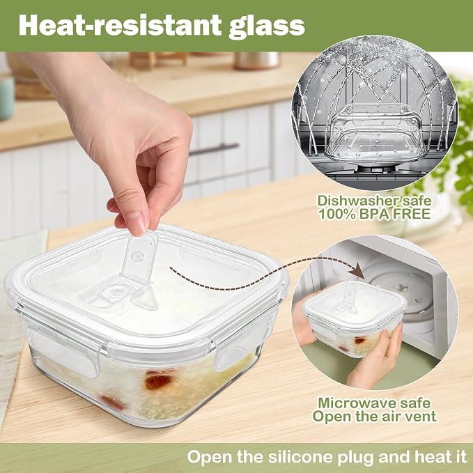 Square Glass Containers with Lids 3 Cup/24 oz, 4 Pack | Borosilicate Glass Bowl | Airtight | Meal Prep | Sandwich | Oven Microwave Freezer Dishwasher Safe | Small Food Storage Sets
