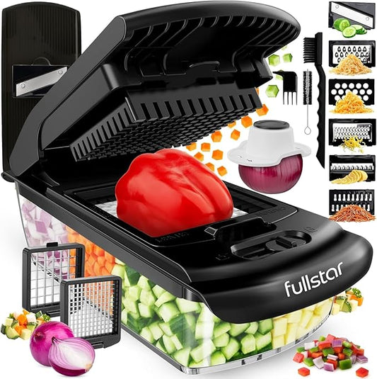 Fullstar Pro Original Vegetable Chopper & Mandoline - Chopper & Mandoline Lids - Food Chopper with Container, Fruit Slicer, Onion Dicer - All-in-One Prep Tool - Kitchen Gadgets & Gifts (8 in 1, Black)