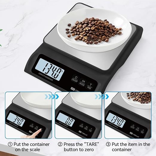 13lb/0.1g Precision Digital Food Scale - Food Scale & Kitchen Scale for Meal Prep and Kitchen Baking - Espresso Coffee Scale, Gram Scale, Stainless Steel Platform & LCD Display - Black