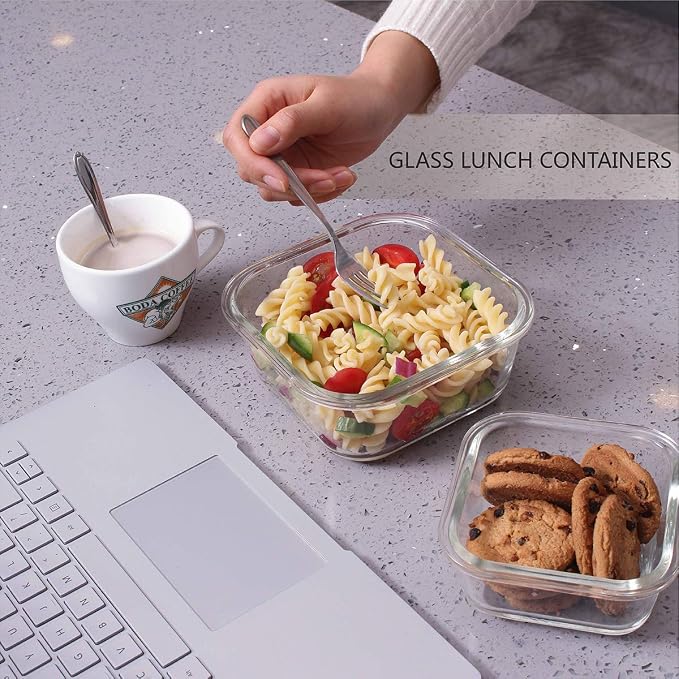 18 Piece Glass Food Storage Containers with Lids, Glass Meal Prep Containers, food storage Containers for Food Storage, BPA Free & Leak Proof (9 lids & 9 Containers)