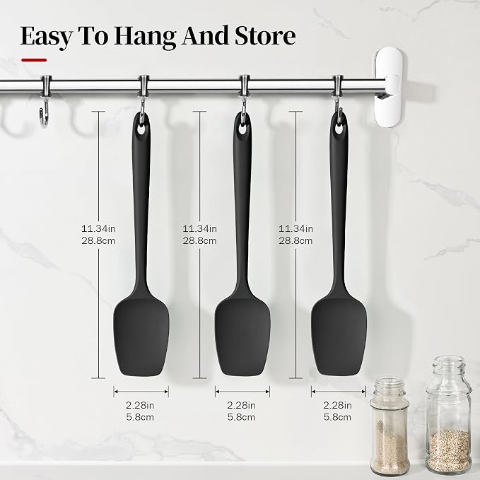 600ºF Heat Resistant Silicone Spoon Spatula Set of 3, Black | High Heat Food Safe Seamless Kitchen Spoonula Scraper for Cooking Baking Mixing Scraping Stirring Nonstick Cookware Pan Bowl