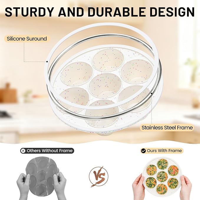 Vinino Silicone Air Fryer Muffin Pan with Reinforced Frame, Egg Bite Mold | 7 Cup Air Fryer Accessories, Silicone Muffin Pans for Oven, Perfect for Egg Bites, Muffins, Tarts and Quiche, BPA-Free, Cream