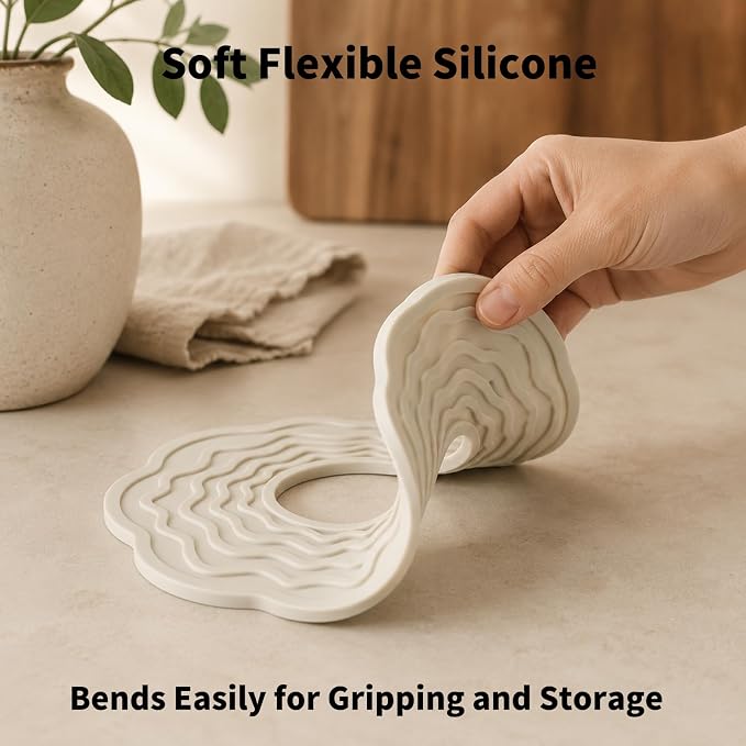 Silicone Trivets for Hot Dishes, Pots and Pans, 8 Inch Hot Pads for Kitchen | Aesthetic heat-resistant mats for cookware and serveware; use as pot holders to shield hands, countertops and dining tables
