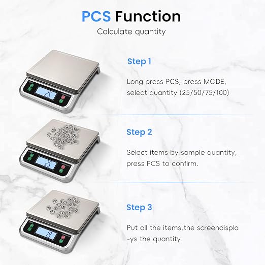 88lb Food Scale Stainless Steel with 6 Unit and Tare PCS Funtion | Commercial Kitchen Scale, with Full View LCD Display Large Kitchen Scale for Baking, Cooking, flour, fruits Silver