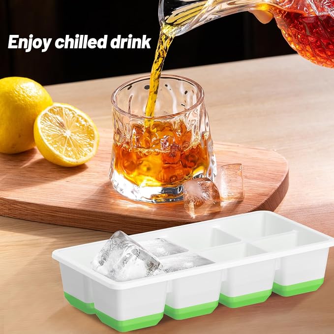 VEHHE Ice Molds, 3 Pack Easy-Release & Stackable Whiskey Ice Cubes Mold for Drinks and Cocktails (Blue+Green)