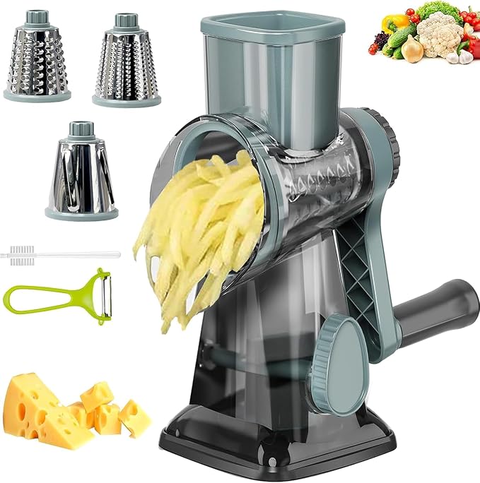Cheese Grater with Handle, Multifunctional Manual Rotary Cheese Grater - Cheese Shredder Easily Chop Carrots, Potatoes, Vegetables and Fruits and Easy to Clean (Blue)