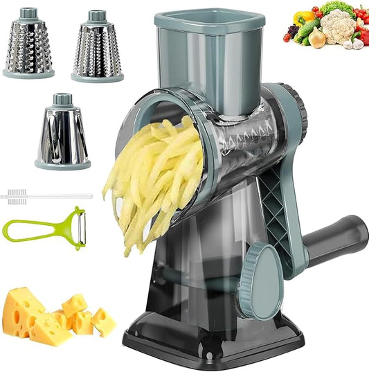 Cheese Grater with Handle, Multifunctional Manual Rotary Cheese Grater - Cheese Shredder Easily Chop Carrots, Potatoes, Vegetables and Fruits and Easy to Clean (Blue)