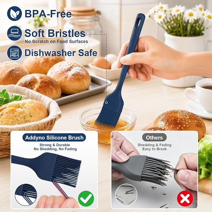 Silicone Basting Brush Set, 2-Pack Food-Grade BPA-Free Pastry Brush, 446°F Heat Resistant with Reinforced Inner Core, One-Piece Design for BBQ, Grilling, Baking, Butter, Marinades & Oil (Blue)