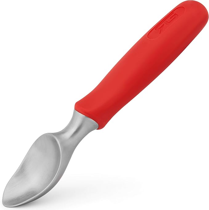Rockland Guard Ice Cream Scoop with Chisel-Shaped Tip, Non-Slip Easy to Grip Handle, Solid Stainless Steel for Hard or Soft Ice Cream - Dishwasher Safe. (Red)