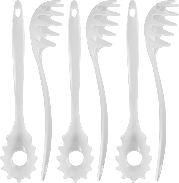 Spaghetti Spoon, Pasta Server, Fork with Ergonomic Handle, Heat Resistant, BPA Free with Ergonomic Handle,11.5 inch Melamine Utensil by Reston Lloyd, 6 piece set