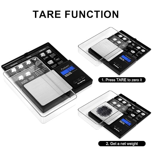 Fuzion Digital Pocket Gram Scale 0.1g/1000g - Small Food Scale with Tray | Weighs Small Food, Spice, Herb, Coin - Easy of Use, LCD Display, Tare Function, 6 Modes Ounces Grains, Batteries Included