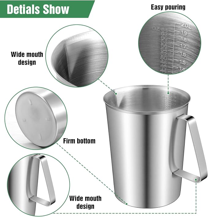 3 Pcs Stainless Steel Measuring Cups Set Metal Pitcher with Handle and Pour Spout Marked Pitcher for Latte Art Kitchen Bar 16oz/32oz/64oz (2/4/8 Cup)