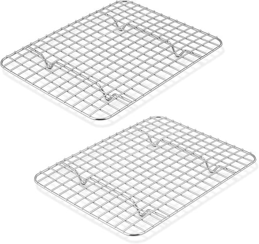 P&P CHEF 9.75 Inch Stainless Steel Cooling Baking Rack Set of 2 | Grid Cooking Racks for Griddle Roasting Grilling Warming, Good for Friends or Family, Oven & Dishwasher Safe, Heavy Duty