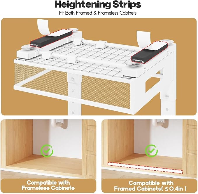 Under Sink Organizer, 2-Tier Dual Pull Out Cabinet Organizer Drawers With Smooth Circular Rail, Large Capacity Metal Mesh Sliding Shelves For Bathroom& Kitchen Storage,Height Adjustable–White,2 Packs