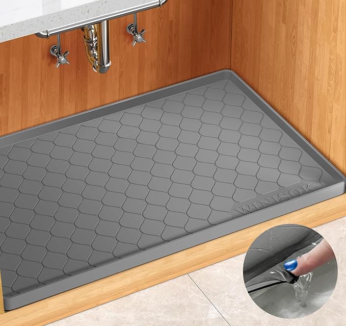 Winisok Waterproof Under Sink Mat 22" x 19", Silicone Mat, Dark Gray | Raised Edge Traps Spills & Leaks, Shelf Liner, Cabinet Protector, for Kitchen, Bathroom, Boots, Pets, Home Essentials