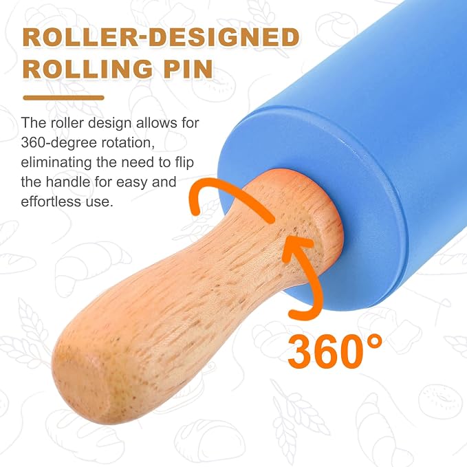 uxcell Rolling Pins for Baking, 9 Inch Silicone Non-Stick Rolling Pin Baking Roller Wooden Handle for Home Kitchen Dough Cookies Pastry, Blue