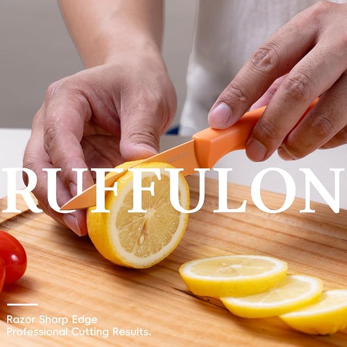 Paring Knife set of 4, 3.5-inch Orange Stainless Steel Peeler. | Straight blade with pointed tip design PP plastic ergonomic handle Specifically designed for cutting fruits and vegetables