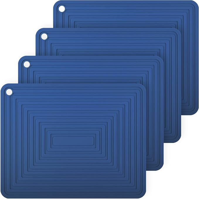 Silicone Trivets for Hot Dishes, Pots and Pans, Multi-Purpose Hot Pads for Kitchen, Versatile Heat Resistant Mats for Quartz Countertops, Silicone Pot Holders Trivet Mat Set 4 Navy Blue