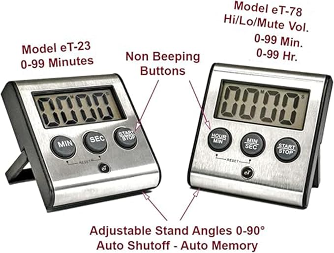 Elegant Digital Kitchen Timer Stainless Steel - Loud Alarm - Model eT-23