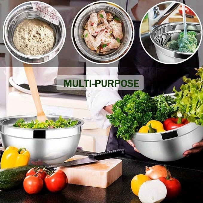 Mixing Bowls with Lids Set(Colorful-7 Sizes) | Stainless Steel,7 Sizes (0.7-4.5QT), with 3 Grater Attachments, Nesting, Dishwasher Safe, for Cooking, Baking and Serving