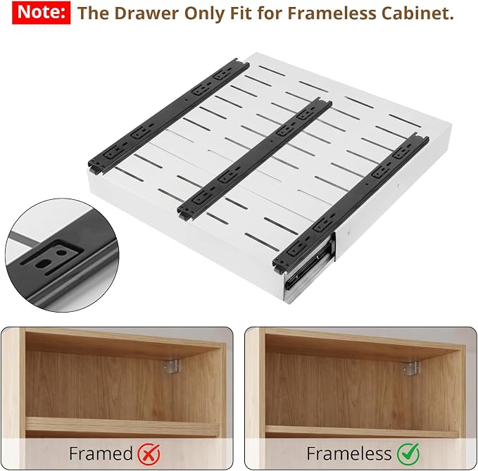 DOMNIU 2 Pack Pull Out Cabinet Organizers Width(12"-19"), Depth(17"-23") | Slide Out Drawers, Upgrade 3 Slide Rails Sliding Drawer for Kitchen Cabinet Organizer, White