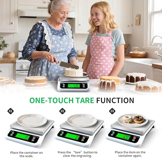 Large Digital Kitchen Scale 40kg/88lbs with Tare and PCS Funtion | Commercial Food Scale with 6 Unit and Coins LCD Display Stainless Steel Baking Scale for Cooking, Adapter Included White