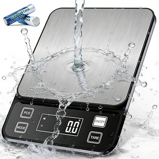 Waterproof Kitchen Scale, 10kg/22lb Food Scale Precisely Measures Grams and Ounces for Baking and Cooking, Stainless Stee Digital Scale with LCD Display for Food