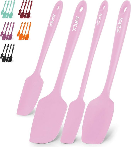 Zulay 4pcs Silicone Spatula Set - Heat Resistant Silicone Tools for Cooking, Baking & Mixing - One Piece Design Spatulas for Non-Stick Cookware - Durable Stainless Steel Core (Pink)