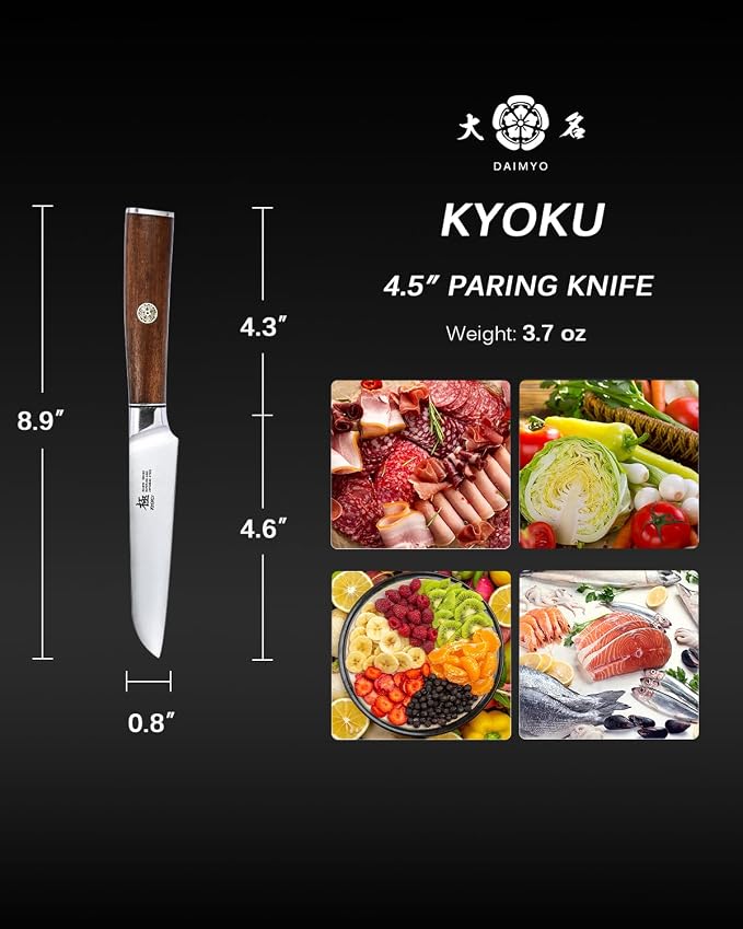 KYOKU 4.5 Inch Paring Knife - Daimyo Series - Fruit Knife with Ergonomic Rosewood Handle, and Mosaic Pin - Japanese 440C Stainless Steel Kitchen Knife with Sheath & Case