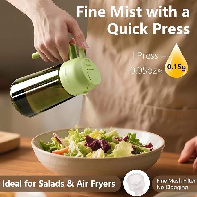 SWEET VIEW 2Pcs Olive Oil Spray Bottle 16oz/470ml | Glass Light-Proof Oil Pourer/Dispenser for Kitchen Air Fryer, Cooking, Salad, and BBQ, with Stickers