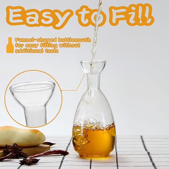 Affogato Glass Oil Bottle with Spout, Olive Oil Dispenser Vinegar Drizzler Pourer Stopper Pot, Soy Sauce Vinegar Cruet Non Drip Heat-Resistant for Cooking Kitchen Restaurant BBQ (10 oz)