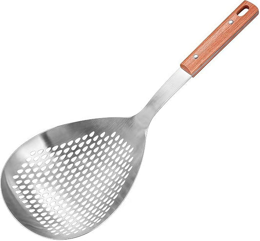 IMEEA 15-Inch Large Skimmer Ladle SUS304 Stainless Steel Slotted Spoon for Cooking Deep Frying Metal Fryer Scoop Spider Strainer