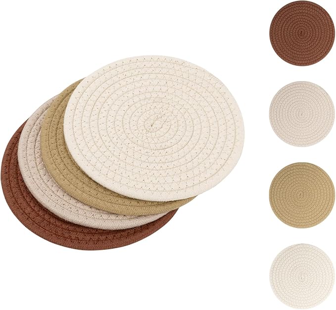 SHACOS 8 Inches Trivets for Hot Dishes, 4 Pieces Cotton Trivets Mats for Kitchen, Hot Pads for Countertops and Table, Heat-Resistant Pot Holders for Hot Pots and Pans(Mix Color, 4pcs)
