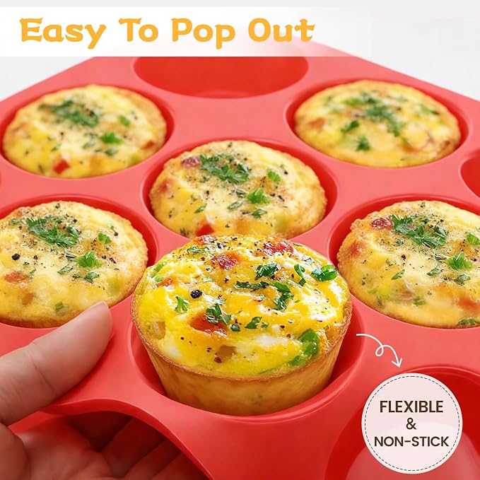 12 Cups Silicone Muffin Pans for Baking Cupcake Pan Nonstick Silicone Molds | Regular size, 1Pack, For Egg Bites, Muffins, Cupcakes, Mini Quiche and so on