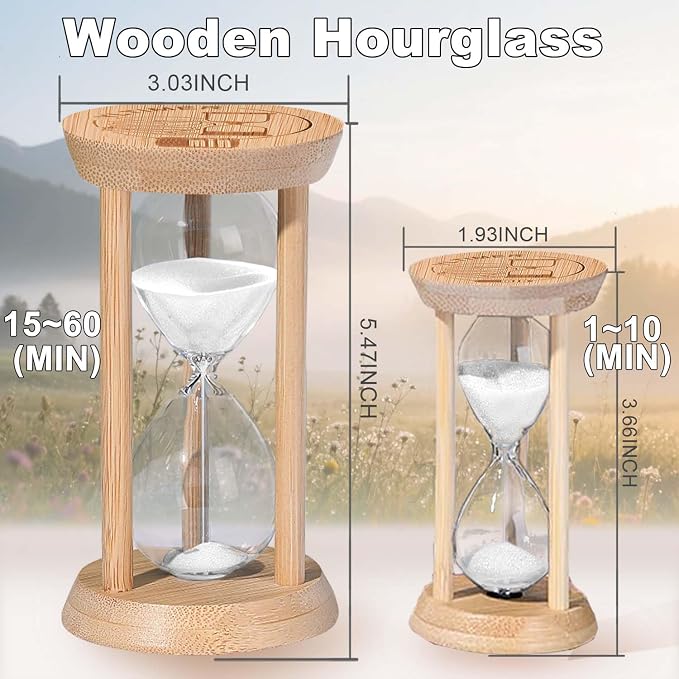 20 Minute Wooden Sand Timers, White Sand Hourglass for Decor, 20 Min Reloj De Arena Sandglass Watch for Kitchen, Office,Classroom (White)