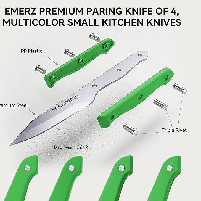 Paring Knives Set of 4, Stainless Steel Paring Knife Set,3.5inch,Ergonomic PP Triple Rivet Handle,Sharp Small Kitchen Knives for Cutting Peeling Coring,Pairing Knives for Fruit,Green