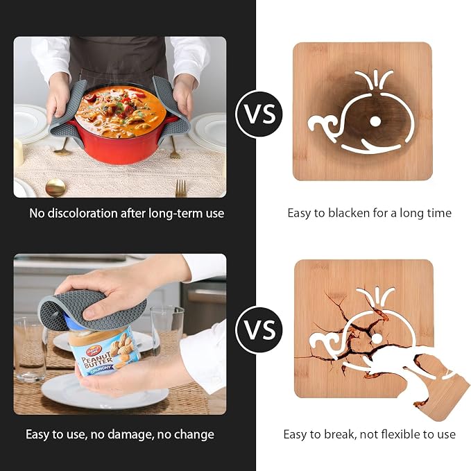 Trivets for Hot Dishes - Hot Pads for Kitchen, Silicone Pot Holders for Hot Pots and Pans, Silicone Mats for Kitchen Countertops, Table, Flexible Easy to Wash and Dry