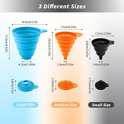 3 Sizes of Collapsible Silicone Funnel Set - 4 Pack Kitchen Accessories for Filling Bottles (Red)