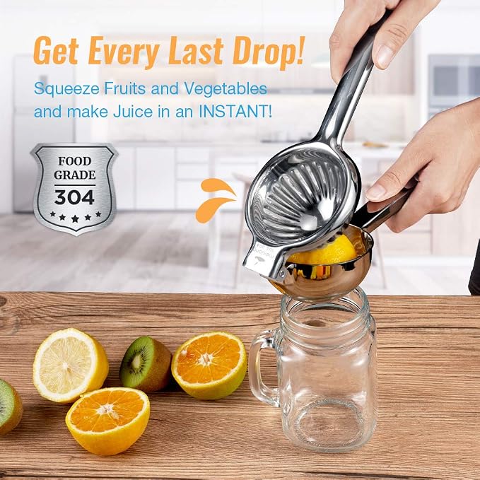 Upgraded Lemon Squeezer Meidong Super Stainless Steel 304 Hand Press Juicer Manual Citrus for Juicing Lemon ＆ Limes, Vegetables (Middle)