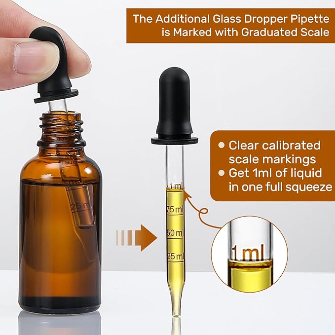 4 Pack, 2 oz Dropper Bottles with 2pcs Glass Pipettes(1ml) - Essential Oils Bottles for Health, Personal Care & Beauty - 60ml Thick Dark Amber Glass Tincture Bottle with Eye Droppers, Leakproof