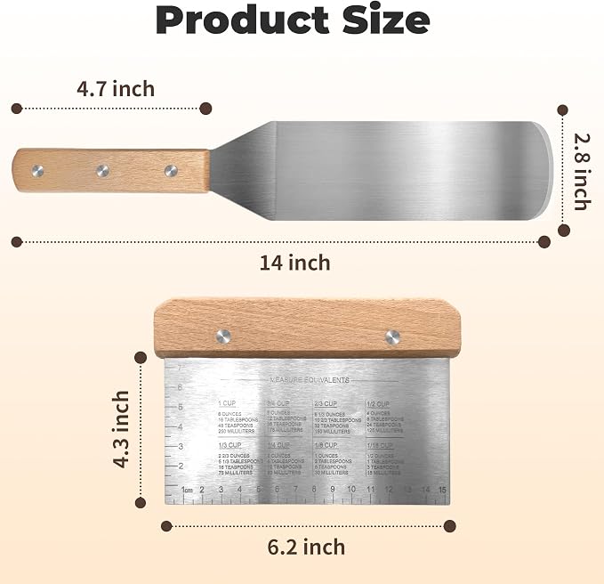 4Pcs Stainless Steel Metal Spatula Set, Flat Spatula Pancake Flipper Burger Fish Turner Griddle Scraper Long Wide Spatula for Cast Iron Griddle BBQ Grill Spatulas Flat Top Accessories